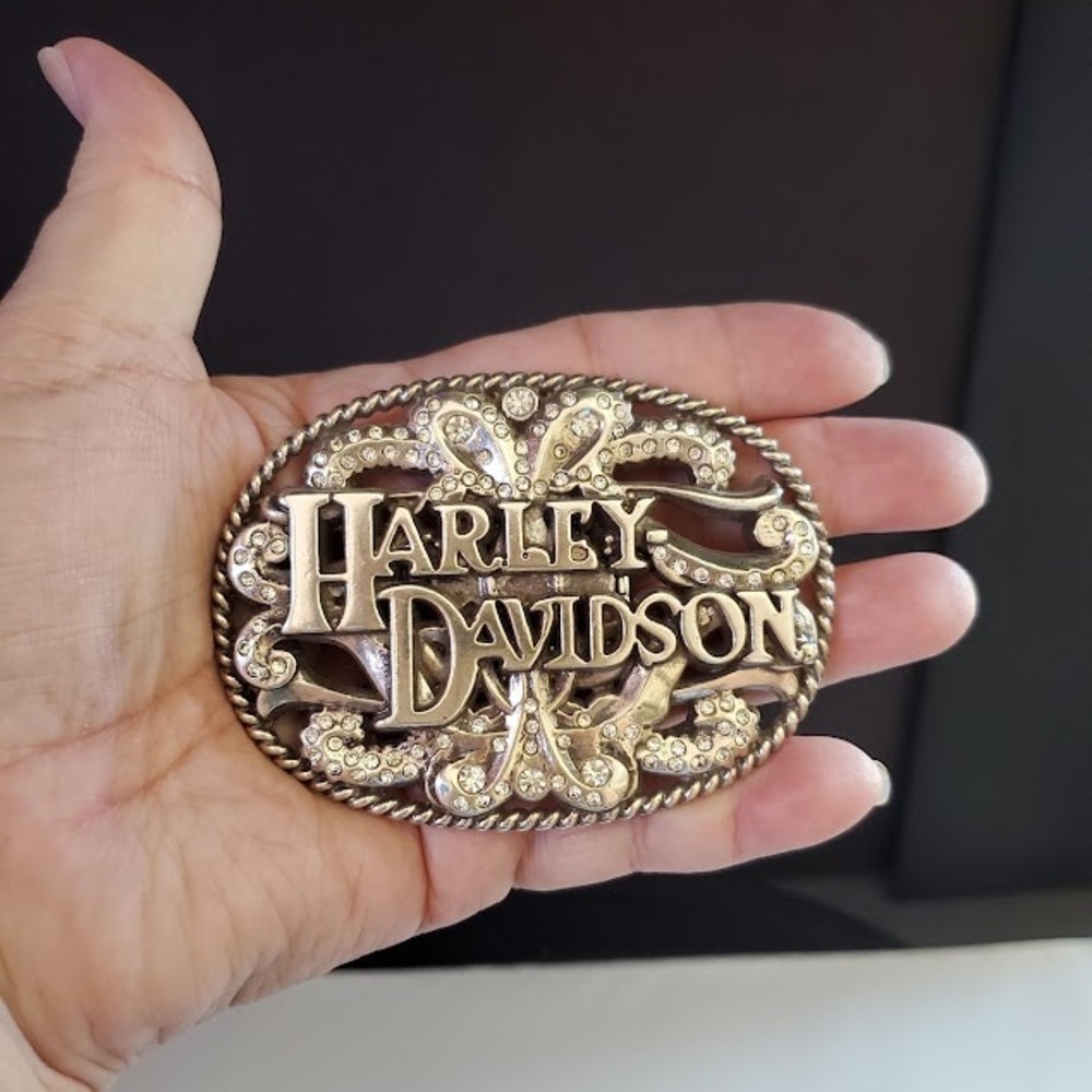 Harley Davidson Womens Rhinestone Filigree Belt Buckle Silver Tone 99400-11VW